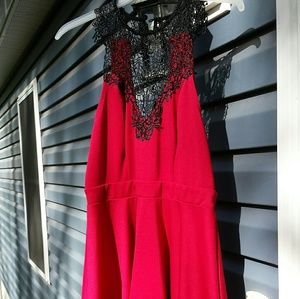 Material Girl Burgundy sleeveless black lace dress